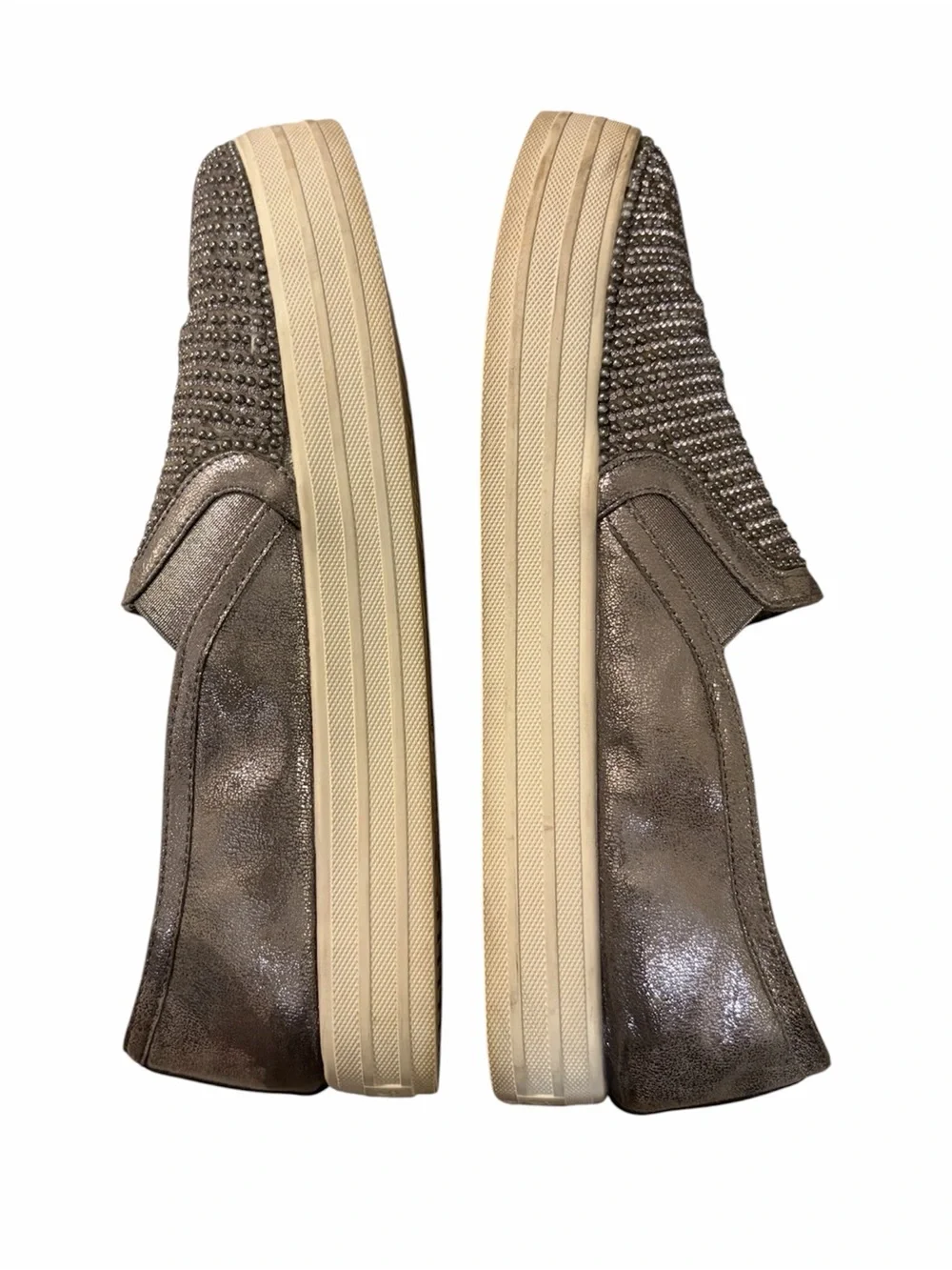 Skechers Slip-On Rhinestone Flats in Metallic Gunmetal Size 10